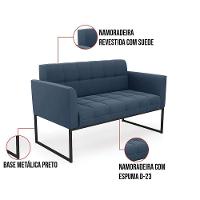 Kit 1 Sofá Namoradeira E 2 Poltronas Suede Base Metálica Industrial Preto D'rossi Cor Azul Marinho - 2