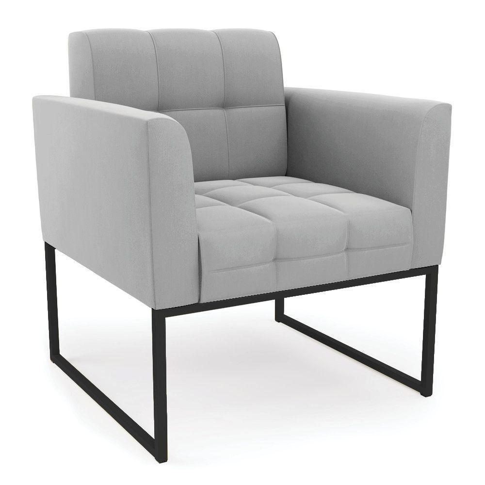 Kit 1 Sofá Namoradeira E 2 Poltronas Elisa Suede Base Metálica Industrial Preto - D'rossi Cor Cinza - 9