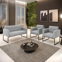 Kit 1 Sofá Namoradeira E 2 Poltronas Elisa Suede Base Metálica Industrial Preto - D'rossi Cor Cinza - 5