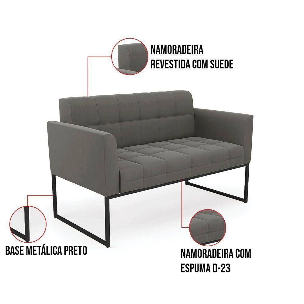 Kit 1 Sofá Namoradeira E 2 Poltronas Suede Base Metálica Industrial Preto - D'rossi Cor Grafite - 4