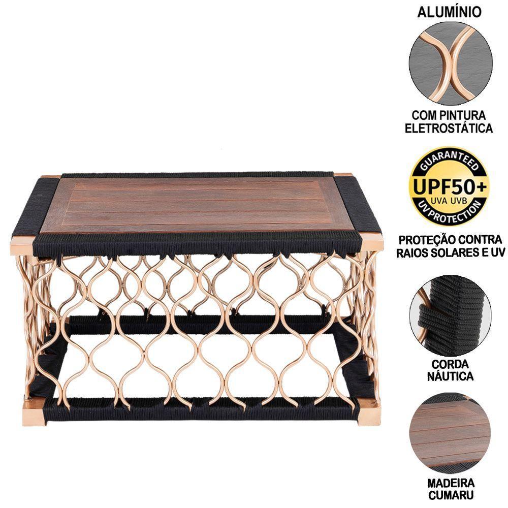 2 Poltronas + Mesa De Centro De Alumínio Corda Náutica Preta - 3