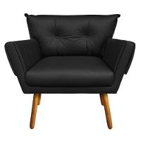 Poltrona Corino Preto Pés Palito Castanho - 3