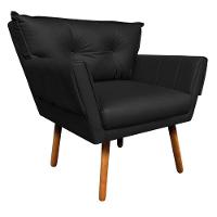 Poltrona Corino Preto Pés Palito Castanho - 7