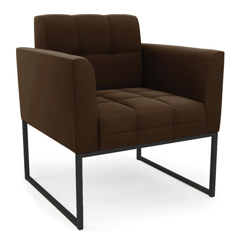 Kit 1 Sofá Namoradeira E 2 Poltronas Elisa Suede Base Metálica Industrial Preto - D'rossi Cor Marrom - 2