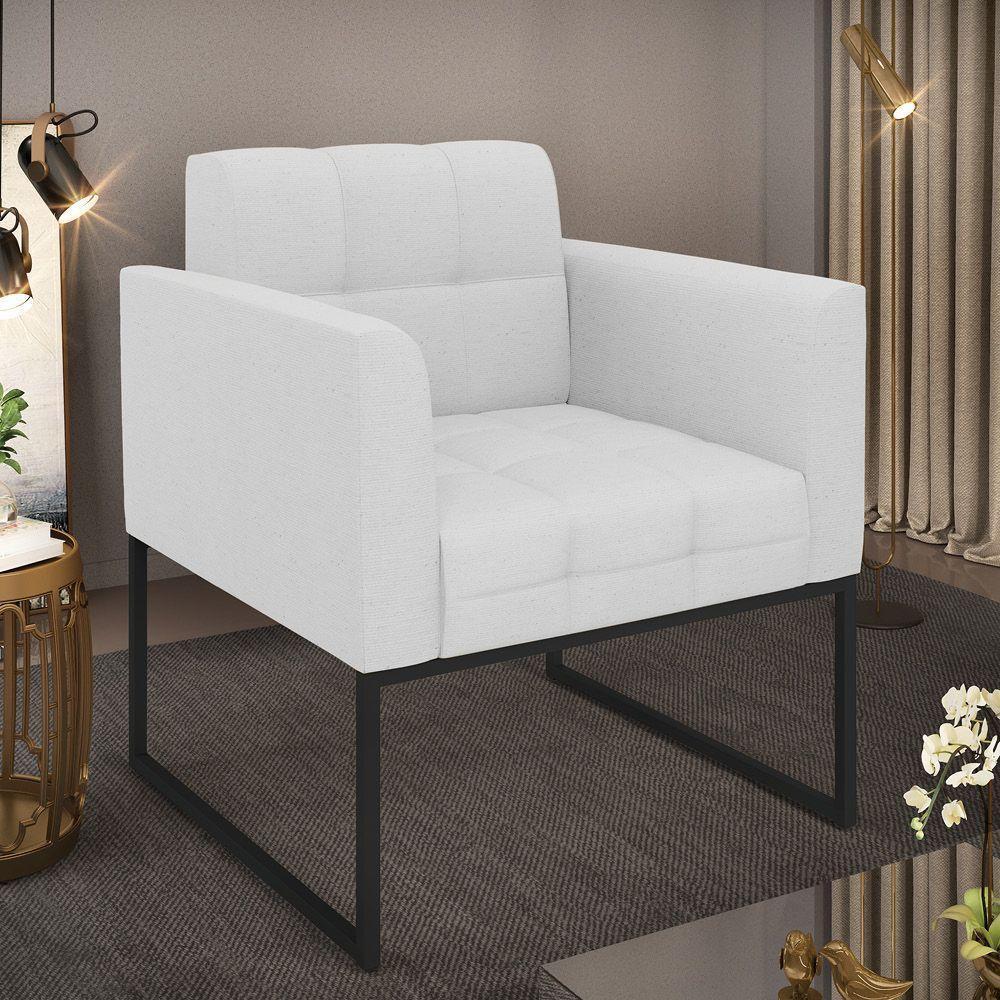 Poltrona Elisa Linho Base Metálica Industrial Preto - D'rossi Cor A05 Cinza - 2