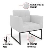 Poltrona Elisa Linho Base Metálica Industrial Preto - D'rossi Cor A05 Cinza - 5