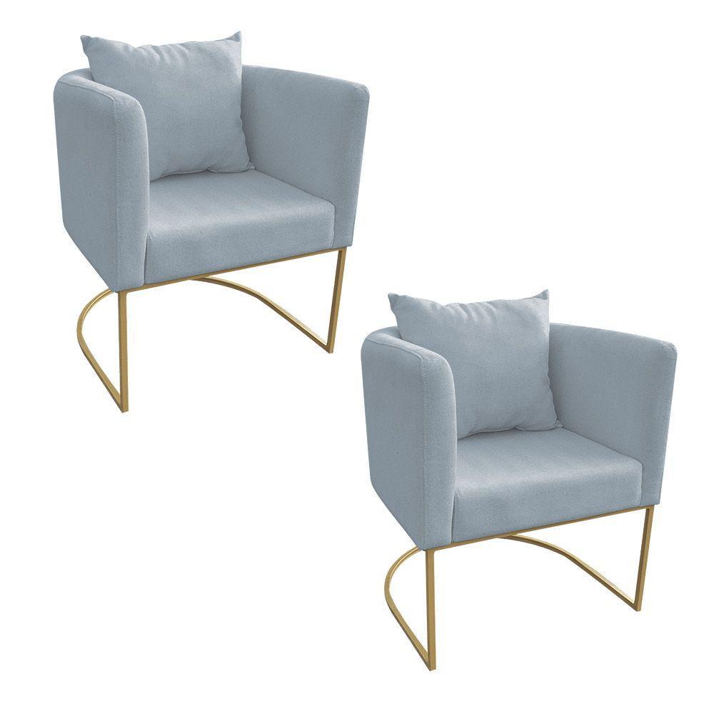 Kit 02 Poltronas Paola Linho Dourado Cinza Claro A05 - 1