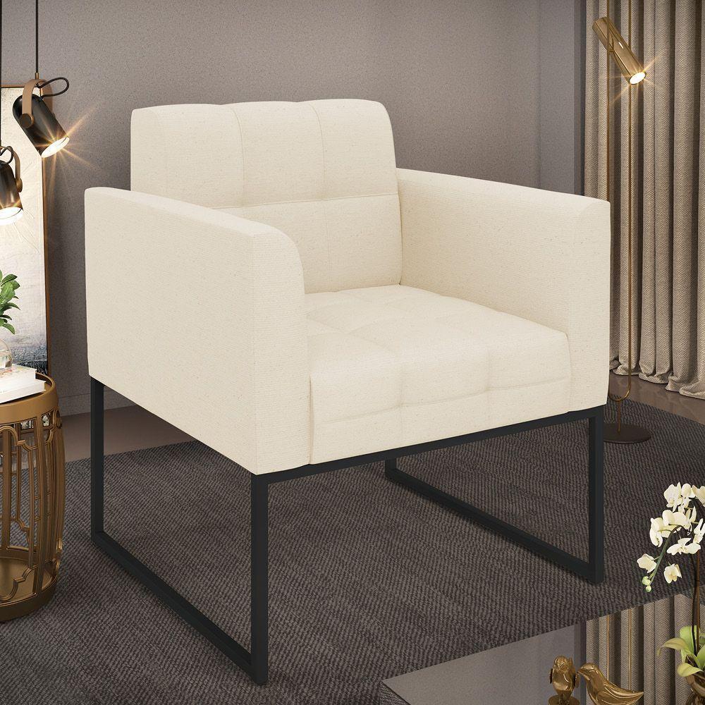 Poltrona Elisa Linho Base Metálica Industrial Preto - D'rossi Cor A19 Bege - 4