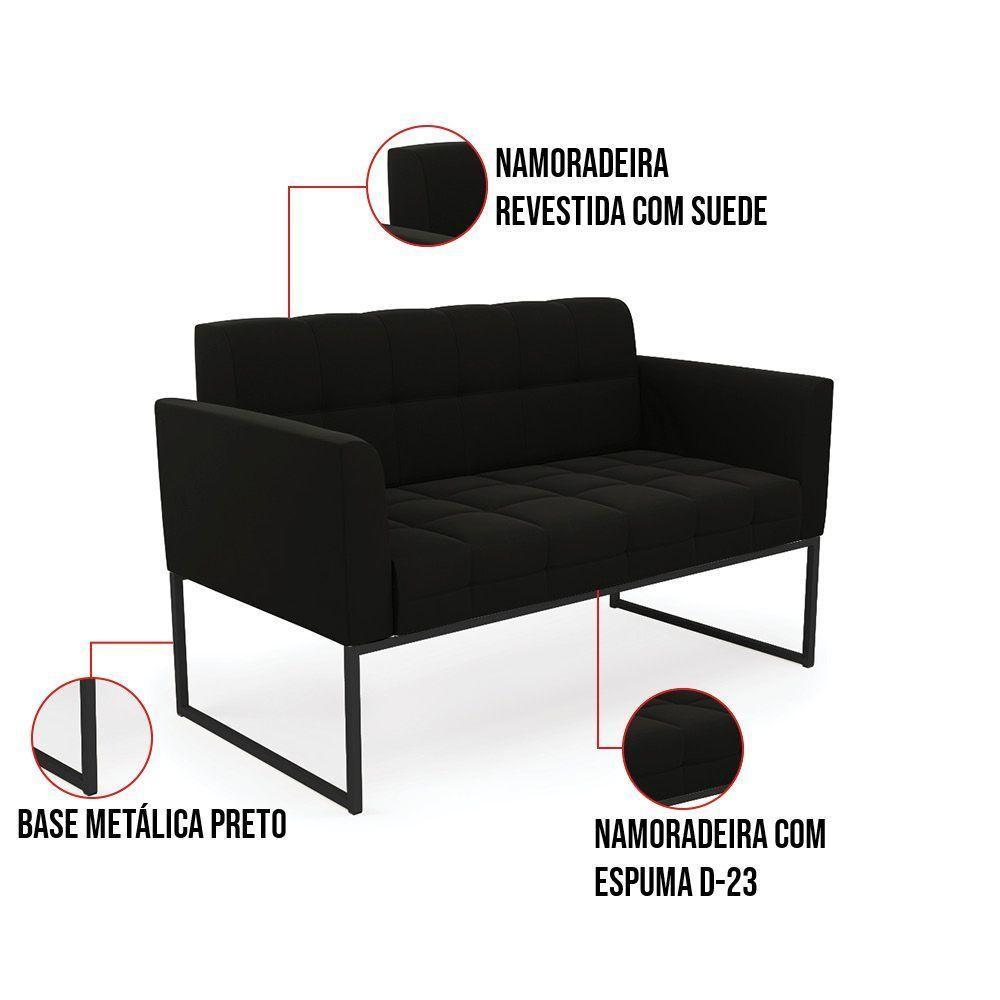 Kit 1 Sofá Namoradeira E 2 Poltronas Elisa Suede Base Metálica Industrial Preto - D'rossi Cor Preto - 4