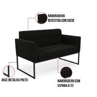 Kit 1 Sofá Namoradeira E 2 Poltronas Elisa Suede Base Metálica Industrial Preto - D'rossi Cor Preto