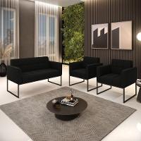 Kit 1 Sofá Namoradeira E 2 Poltronas Elisa Suede Base Metálica Industrial Preto - D'rossi Cor Preto - 7