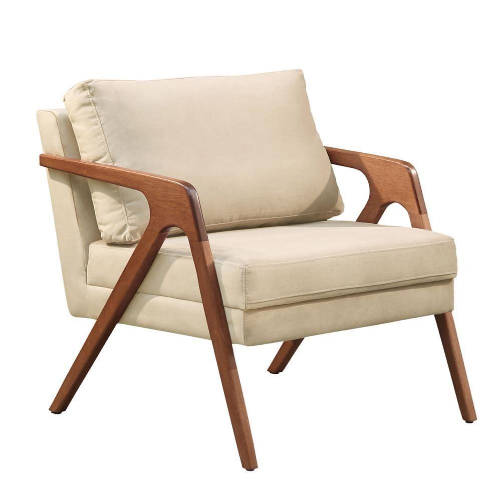 Poltrona Mona Luxo Madeira Maciça Castellar Móbile Veludo Bege Claro Veludo Bege Claro - 1