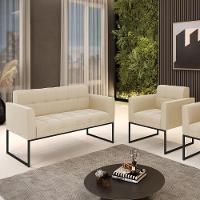 Kit 1 Sofá Namoradeira E 1 Poltrona Elisa Suede Bege Base Metálica Industrial Preto - D'rossi - 6