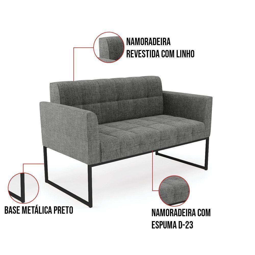 Kit 2 Poltronas Elisa Linho Grafite A26 Base Metálica Industrial Preto - D'rossi - 4