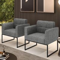 Kit 2 Poltronas Elisa Linho Grafite A26 Base Metálica Industrial Preto - D'rossi - 6