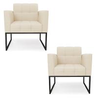 Kit 2 Poltronas Elisa Linho Base Metálica Industrial Preto - D'rossi Cor A19 Bege - 1