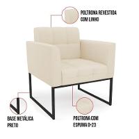 Kit 2 Poltronas Elisa Linho Base Metálica Industrial Preto - D'rossi Cor A19 Bege - 6