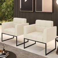 Kit 2 Poltronas Elisa Linho Base Metálica Industrial Preto - D'rossi Cor A19 Bege - 8