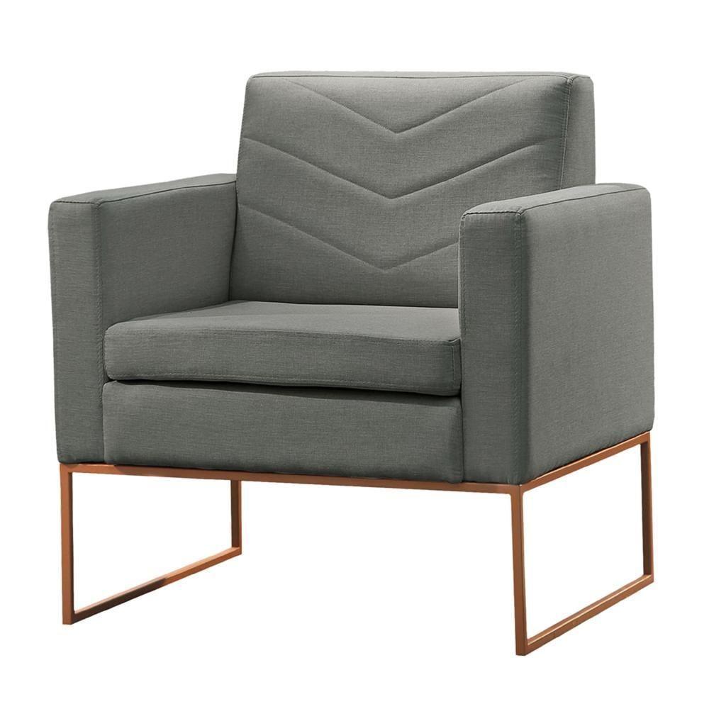Poltrona Apolo Luxo Base Bronze Castellar Móbile Linho Cinza Linho Cinza - 1