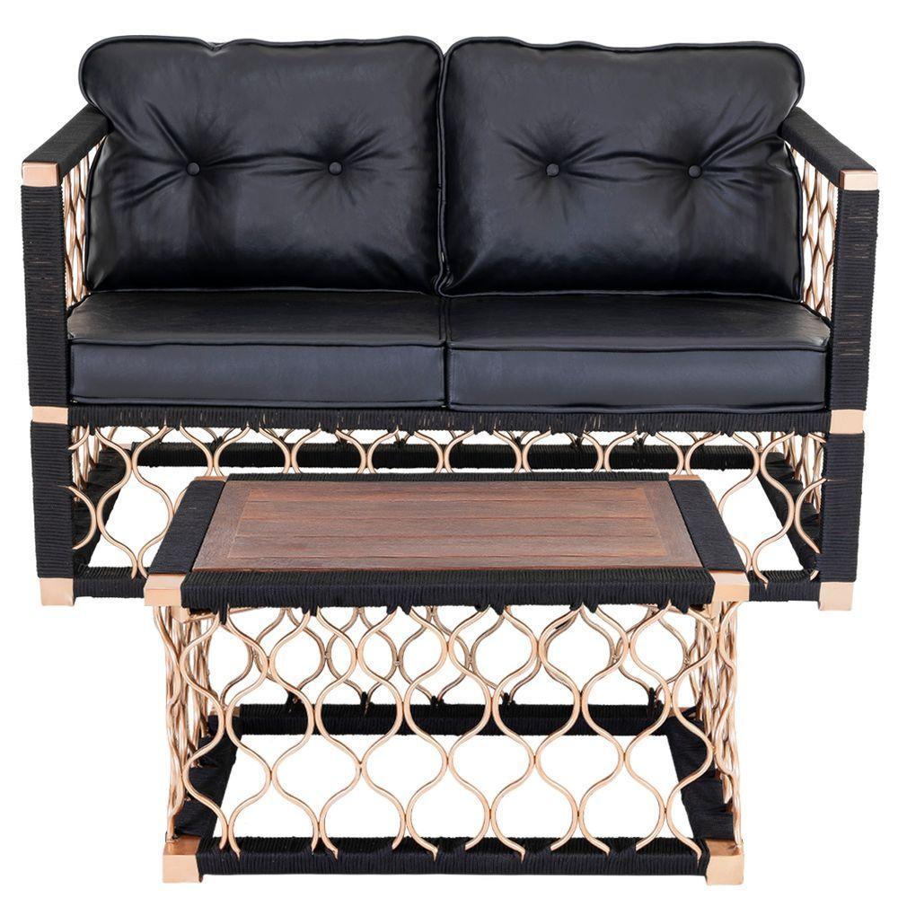 Poltrona Preta + Mesa Centro Corda Náutica - 1