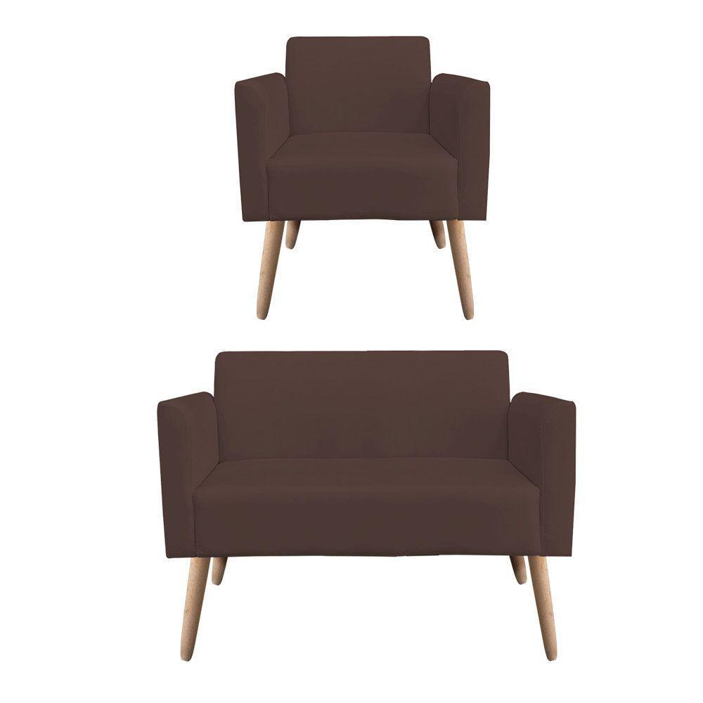 Kit 1 Namoradeira E 1 Poltrona Marisa Suede Marrom - 1
