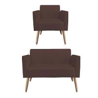 Kit 1 Namoradeira E 1 Poltrona Marisa Suede Marrom - 9