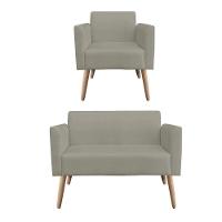 Kit 1 Namoradeira E 1 Poltrona Marisa Suede Marrom Rato