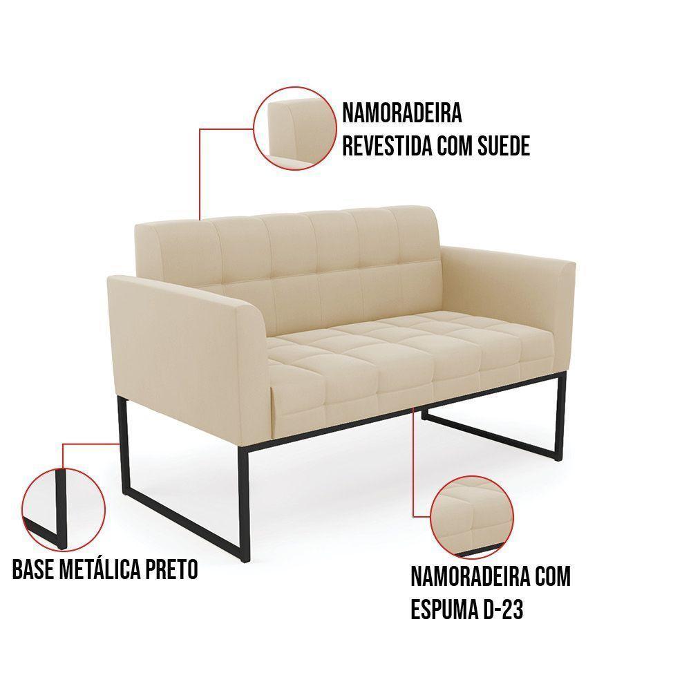 Kit 1 Sofá Namoradeira E 2 Poltronas Elisa Suede Base Metálica Industrial Preto - D'rossi Cor Bege - 5