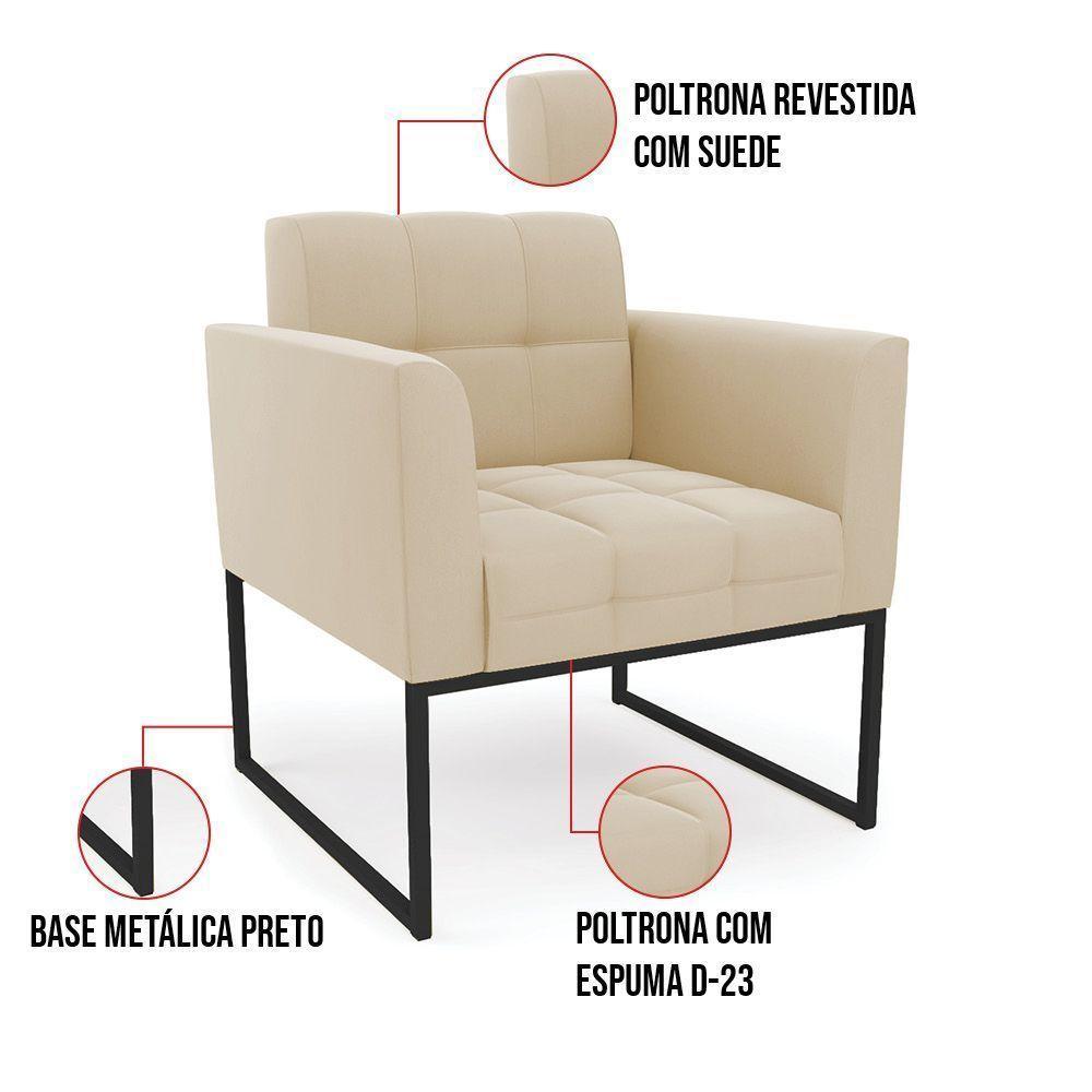 Kit 1 Sofá Namoradeira E 2 Poltronas Elisa Suede Base Metálica Industrial Preto - D'rossi Cor Bege - 8