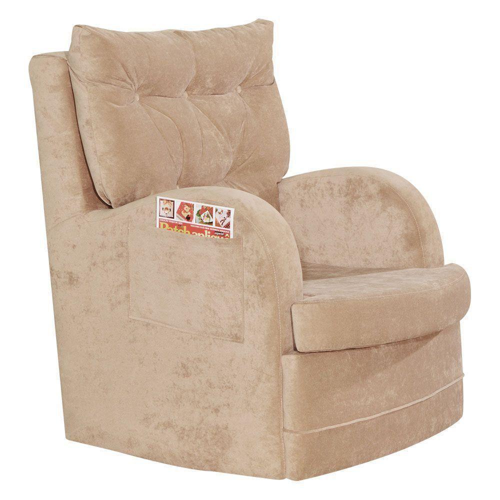 Poltrona De Amamentação Com Balanço Ludmila Suede Bege Médio - 3