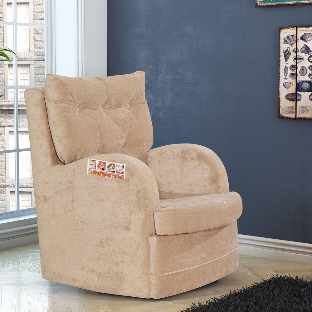 Poltrona De Amamentação Com Balanço Ludmila Suede Bege Médio - 7