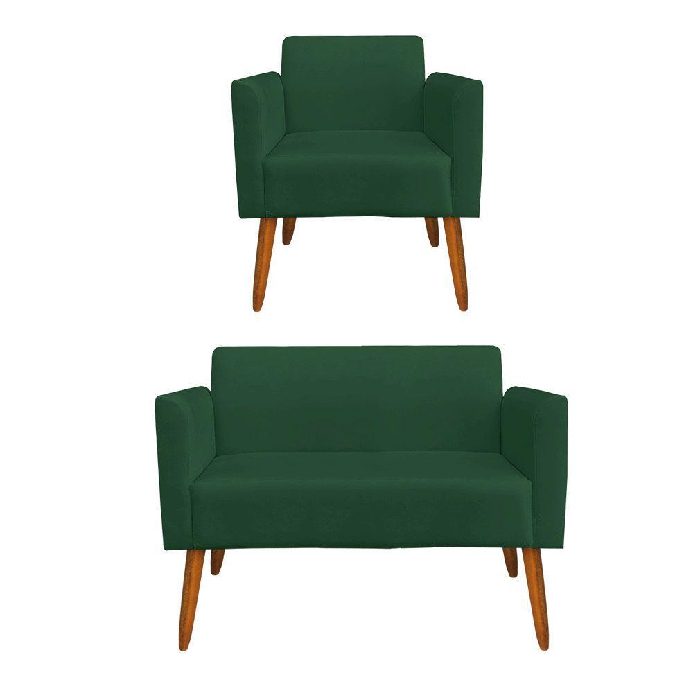 Kit 1 Namoradeira E 1 Poltrona Marisa Suede Verde - Drossi - 3