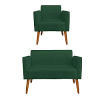 Kit 1 Namoradeira E 1 Poltrona Marisa Suede Verde - Drossi - 3