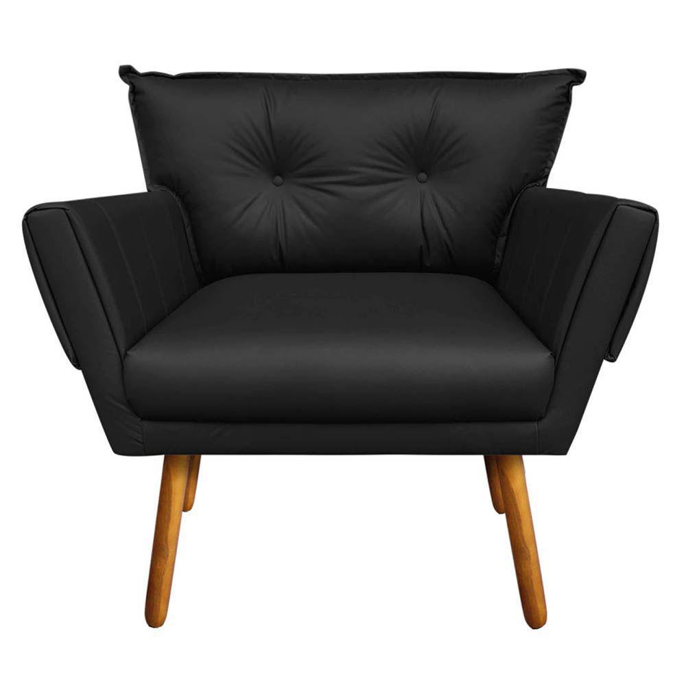 Kit 02 Poltronas Corino Preto Pés Palito Castanho D´rossi - 6