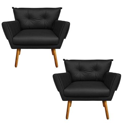 Kit 02 Poltronas Corino Preto Pés Palito Castanho D´rossi