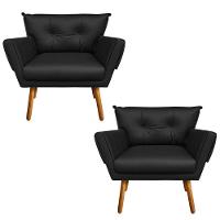 Kit 02 Poltronas Corino Preto Pés Palito Castanho D´rossi - 8