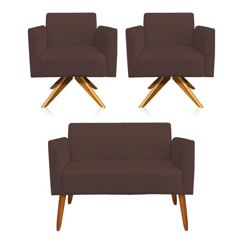 Kit 01 Namoradeira 02 Poltronas Marisa Marrom - 1