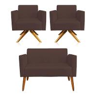 Kit 01 Namoradeira 02 Poltronas Marisa Marrom