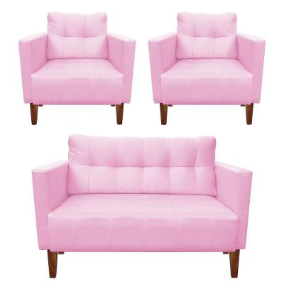 Kit Sofá Retrô 2 Lugares E 02 Poltronas Rosa Bebê