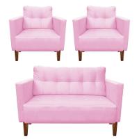 Kit Sofá Retrô 2 Lugares E 02 Poltronas Rosa Bebê - 11