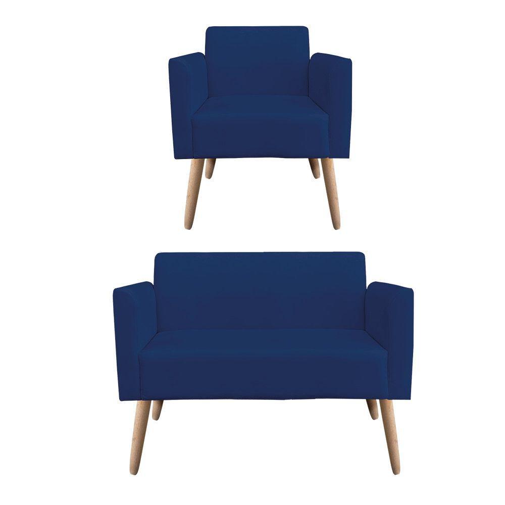 Kit 1 Namoradeira E 1 Poltrona Marisa Suede Azul Marinho - 4