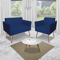 Kit 1 Namoradeira E 1 Poltrona Marisa Suede Azul Marinho - 8