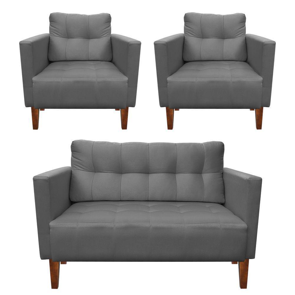 Kit Sofá Retrô 2 Lugares E 02 Poltronas Grafite - 1