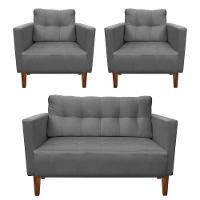 Kit Sofá Retrô 2 Lugares E 02 Poltronas Grafite - 1