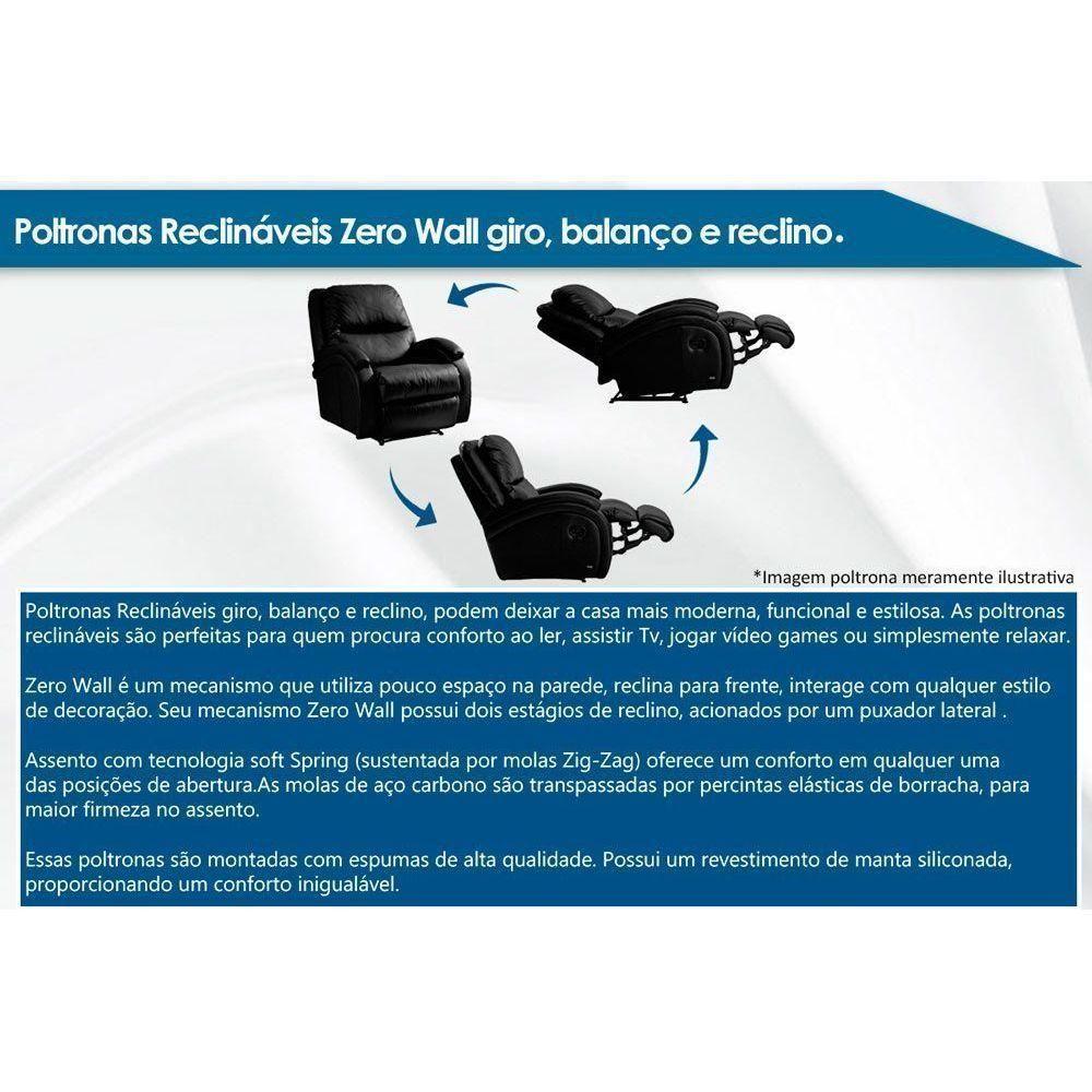 Poltrona Reclinável p/ Sala Magnum Zero Wall Giro e Balanço Courano Bege - Probel - 2