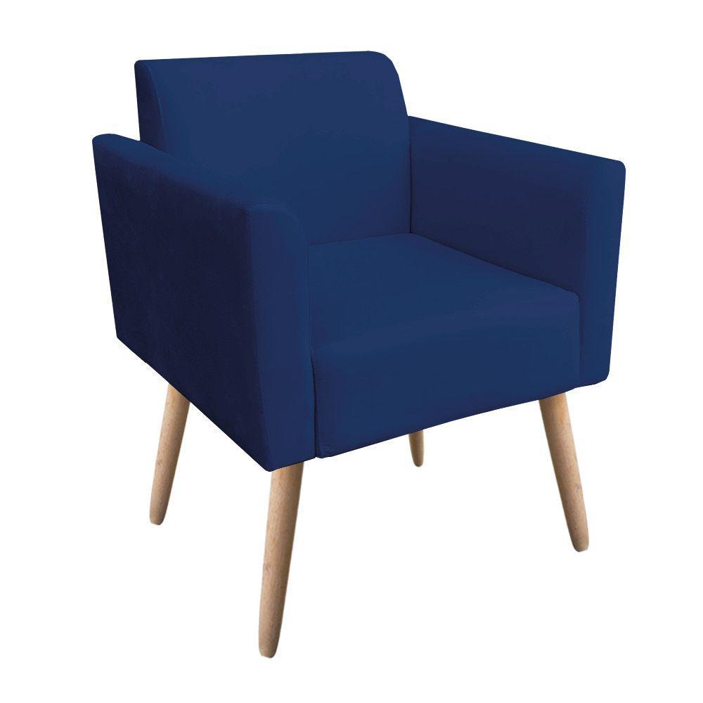 Poltrona Marisa Suede Azul Marinho Pés Palito Natural - 6