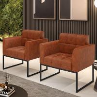 Kit 2 Poltronas Elisa Corano Nozes Base Metálica Industrial Preto - D'rossi