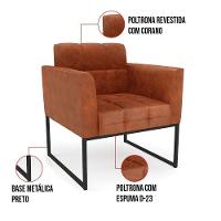 Kit 2 Poltronas Elisa Corano Nozes Base Metálica Industrial Preto - D'rossi - 5