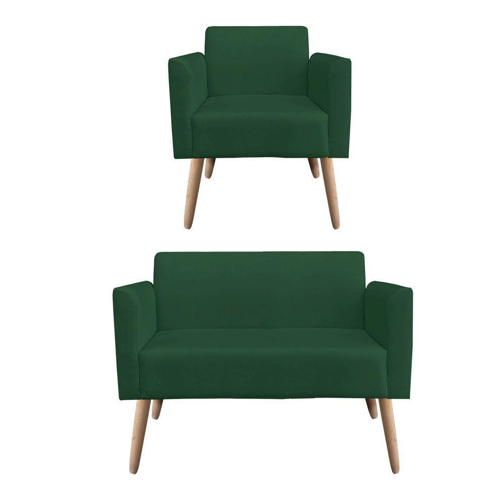 Kit 1 Namoradeira E 1 Poltrona Marisa Suede Verde - 6