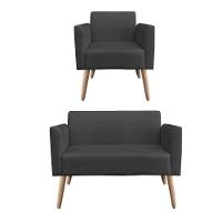 Kit 1 Namoradeira E 1 Poltrona Marisa Suede Preto - 3